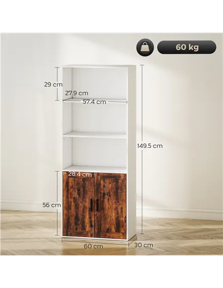 HOMCOM 5-Tier Bookcase with Adjustable Shelf - Rustic Brown