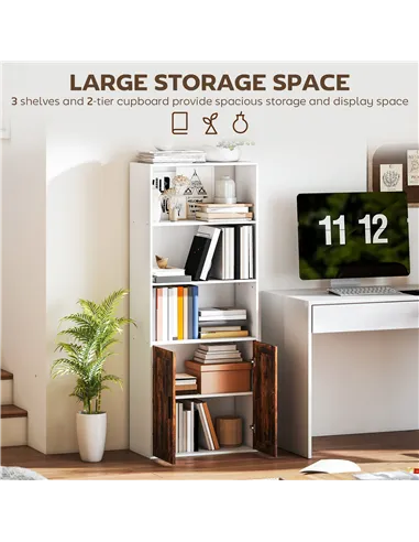 HOMCOM 5-Tier Bookcase with Adjustable Shelf - Rustic Brown