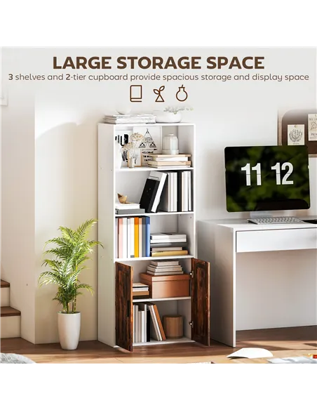 HOMCOM 5-Tier Bookcase with Adjustable Shelf - Rustic Brown