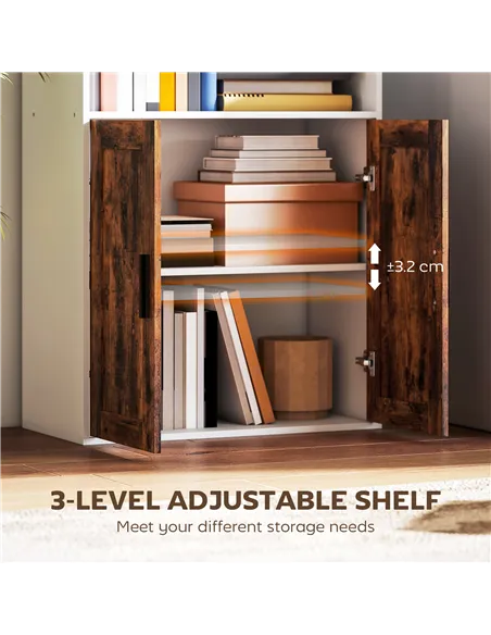 HOMCOM 5-Tier Bookcase with Adjustable Shelf - Rustic Brown