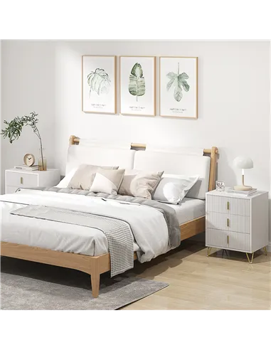 HOMCOM Set of 2 Elegant Chest of Three Drawers - White/Gold-Tone