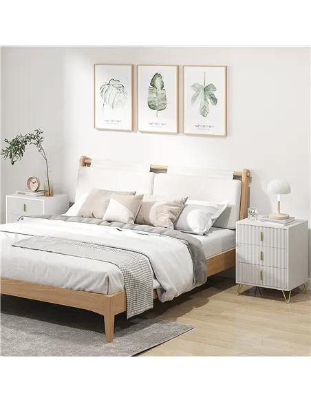 HOMCOM Set of 2 Elegant Chest of Three Drawers - White/Gold-Tone