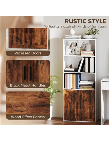 HOMCOM 5-Tier Bookcase with Adjustable Shelf - Rustic Brown