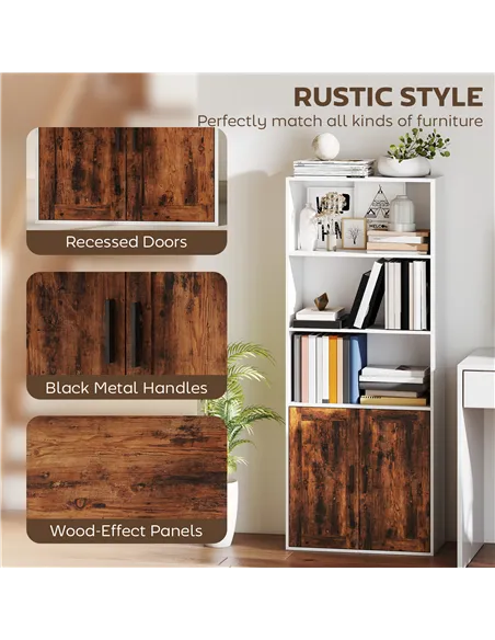 HOMCOM 5-Tier Bookcase with Adjustable Shelf - Rustic Brown