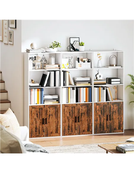 HOMCOM 5-Tier Bookcase with Adjustable Shelf - Rustic Brown