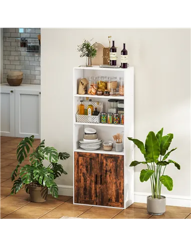 HOMCOM 5-Tier Bookcase with Adjustable Shelf - Rustic Brown