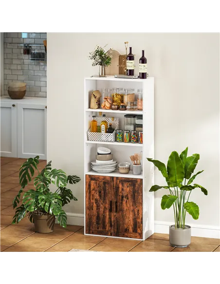 HOMCOM 5-Tier Bookcase with Adjustable Shelf - Rustic Brown