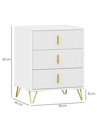 HOMCOM Set of 2 Elegant Chest of Three Drawers - White/Gold-Tone