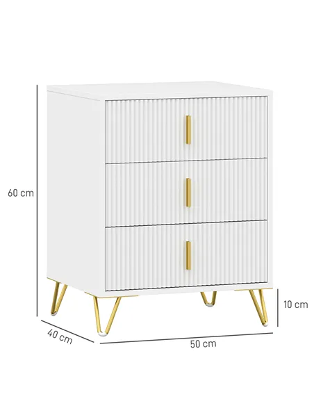 HOMCOM Set of 2 Elegant Chest of Three Drawers - White/Gold-Tone