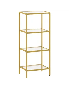 HOMCOM 4-Tier Shelving Unit, Glass Shelf, Vertical Storage Shelf for Living Room, Home Office, Bedroom, Bathroom, Gold Tone