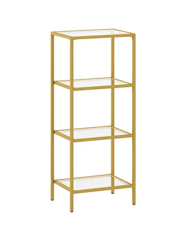 HOMCOM 4-Tier Shelving Unit, Glass Shelf, Vertical Storage Shelf for Living Room, Home Office, Bedroom, Bathroom, Gold Tone