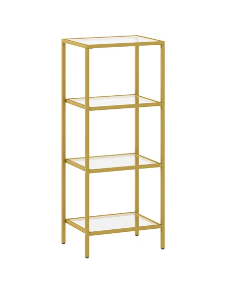 HOMCOM 4-Tier Shelving Unit, Glass Shelf, Vertical Storage Shelf for Living Room, Home Office, Bedroom, Bathroom, Gold Tone