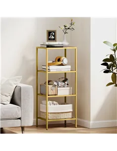 HOMCOM 4-Tier Shelving Unit, Glass Shelf, Vertical Storage Shelf for Living Room, Home Office, Bedroom, Bathroom, Gold Tone 2