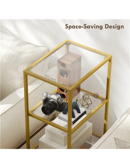 HOMCOM 4-Tier Shelving Unit, Glass Shelf, Vertical Storage Shelf for Living Room, Home Office, Bedroom, Bathroom, Gold Tone