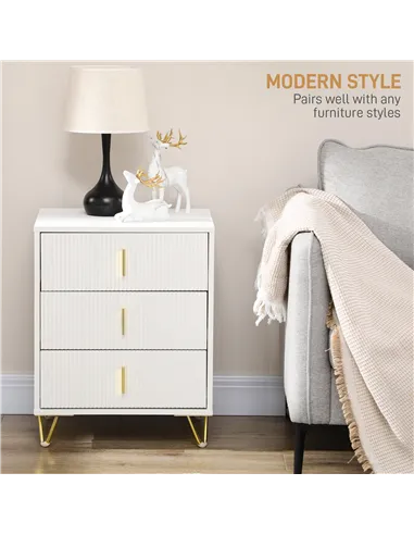 HOMCOM Set of 2 Elegant Chest of Three Drawers - White/Gold-Tone