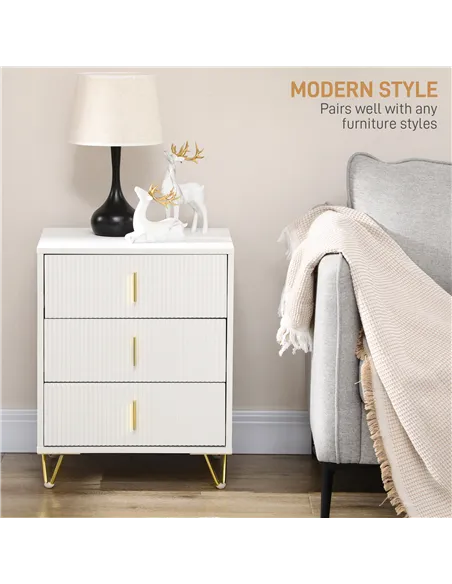 HOMCOM Set of 2 Elegant Chest of Three Drawers - White/Gold-Tone