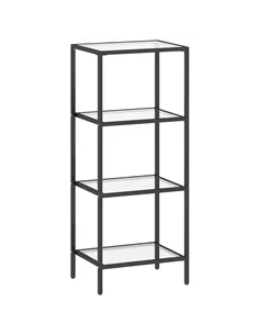 HOMCOM 4-Tier Shelving Unit, Glass Shelf, Vertical Storage Shelf for Living Room, Home Office, Bedroom, Bathroom, Black