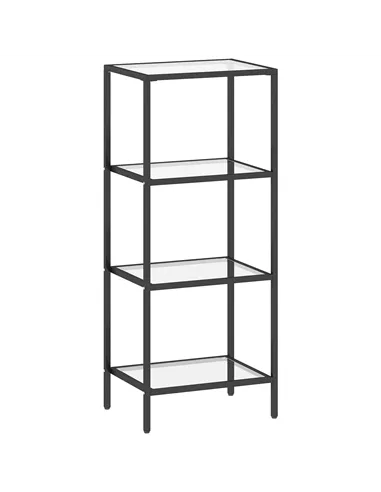 HOMCOM 4-Tier Shelving Unit, Glass Shelf, Vertical Storage Shelf for Living Room, Home Office, Bedroom, Bathroom, Black