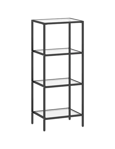 HOMCOM 4-Tier Shelving Unit, Glass Shelf, Vertical Storage Shelf for Living Room, Home Office, Bedroom, Bathroom, Black