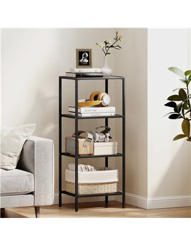 HOMCOM 4-Tier Shelving Unit, Glass Shelf, Vertical Storage Shelf for Living Room, Home Office, Bedroom, Bathroom, Black