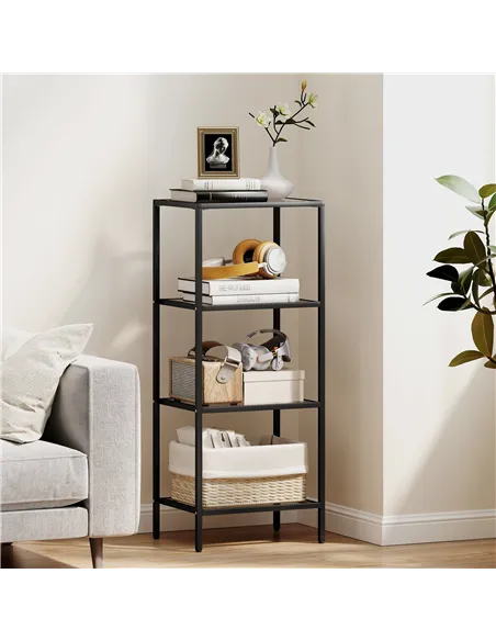HOMCOM 4-Tier Shelving Unit, Glass Shelf, Vertical Storage Shelf for Living Room, Home Office, Bedroom, Bathroom, Black