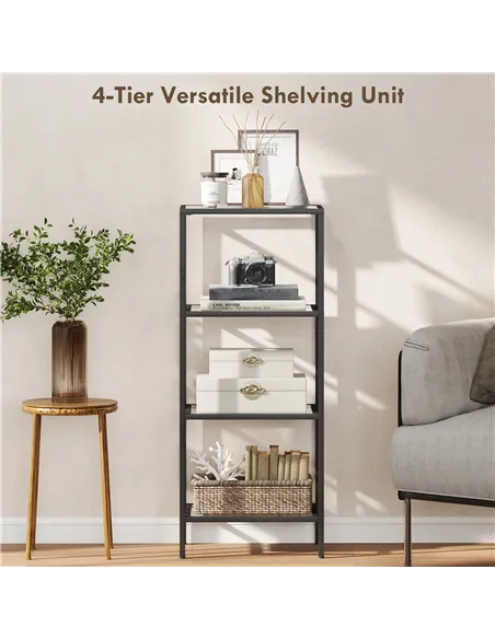 HOMCOM 4-Tier Shelving Unit, Glass Shelf, Vertical Storage Shelf for Living Room, Home Office, Bedroom, Bathroom, Black
