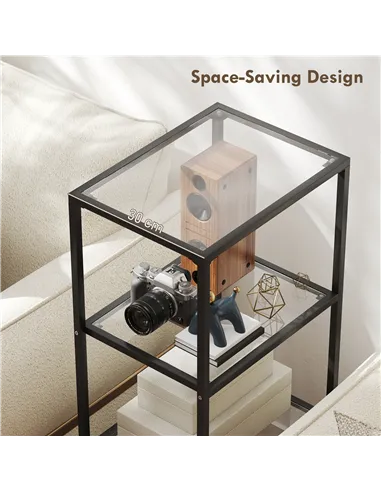 HOMCOM 4-Tier Shelving Unit, Glass Shelf, Vertical Storage Shelf for Living Room, Home Office, Bedroom, Bathroom, Black