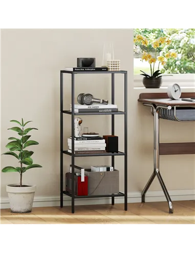 HOMCOM 4-Tier Shelving Unit, Glass Shelf, Vertical Storage Shelf for Living Room, Home Office, Bedroom, Bathroom, Black