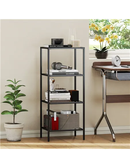 HOMCOM 4-Tier Shelving Unit, Glass Shelf, Vertical Storage Shelf for Living Room, Home Office, Bedroom, Bathroom, Black