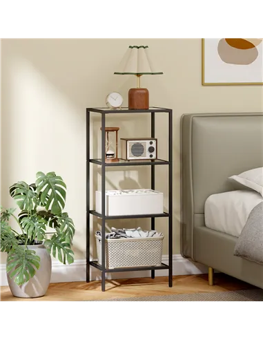 HOMCOM 4-Tier Shelving Unit, Glass Shelf, Vertical Storage Shelf for Living Room, Home Office, Bedroom, Bathroom, Black