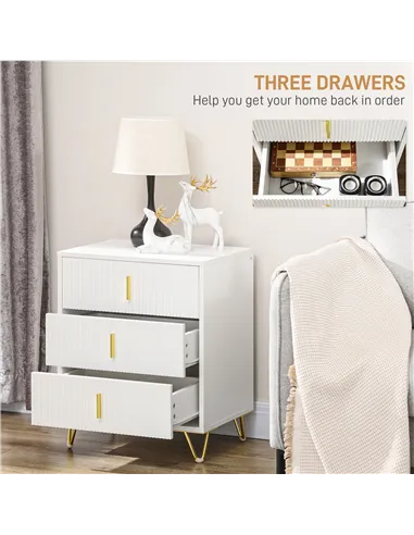 HOMCOM Set of 2 Elegant Chest of Three Drawers - White/Gold-Tone
