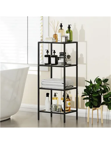 HOMCOM 4-Tier Shelving Unit, Glass Shelf, Vertical Storage Shelf for Living Room, Home Office, Bedroom, Bathroom, Black