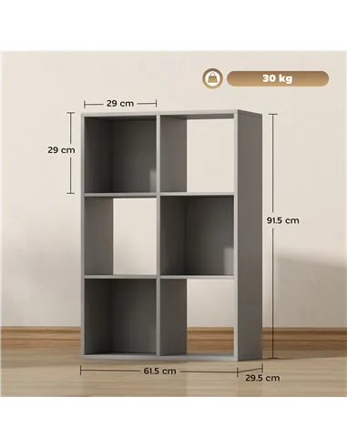 HOMCOM 6-Cube Bookshelf - Light Grey