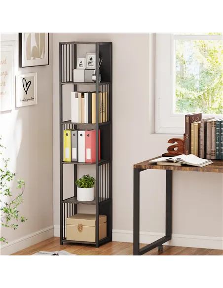 HOMCOM 5-Tier Bookshelf with Steel Frame - Grey