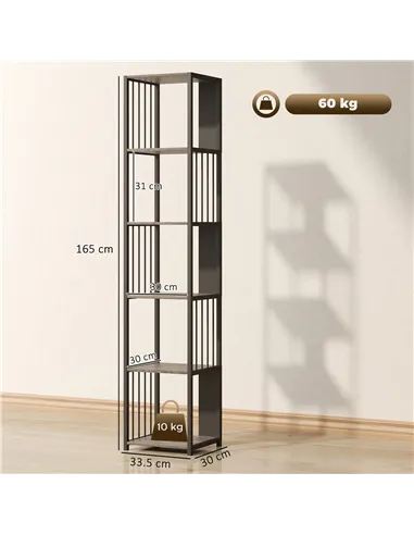 HOMCOM 5-Tier Bookshelf with Steel Frame - Grey