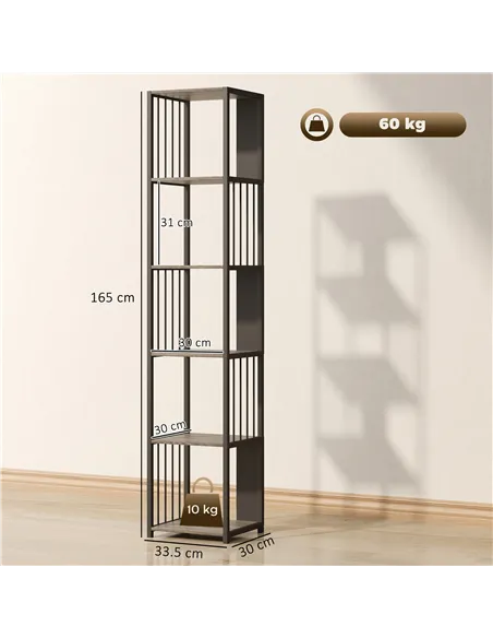 HOMCOM 5-Tier Bookshelf with Steel Frame - Grey