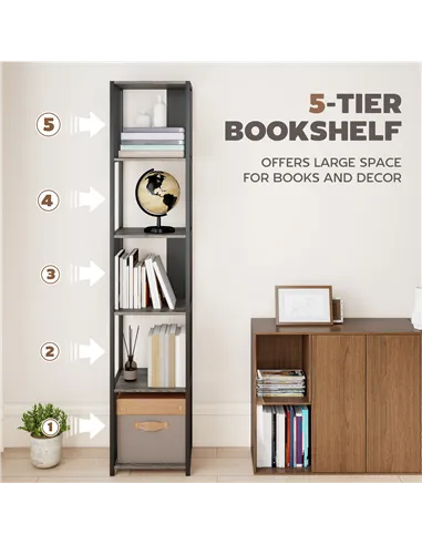 HOMCOM 5-Tier Bookshelf with Steel Frame - Grey