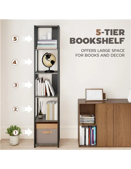 HOMCOM 5-Tier Bookshelf with Steel Frame - Grey