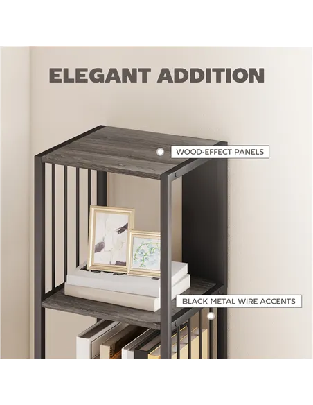 HOMCOM 5-Tier Bookshelf with Steel Frame - Grey