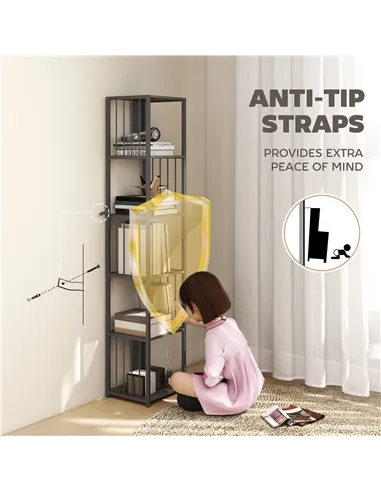 HOMCOM 5-Tier Bookshelf with Steel Frame - Grey