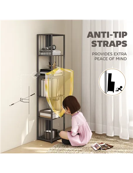 HOMCOM 5-Tier Bookshelf with Steel Frame - Grey