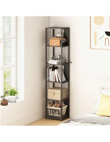 HOMCOM 5-Tier Bookshelf with Steel Frame - Grey