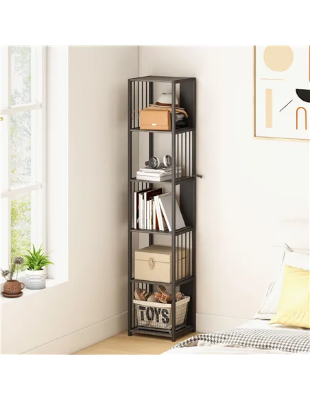 HOMCOM 5-Tier Bookshelf with Steel Frame - Grey