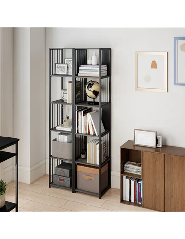 HOMCOM 5-Tier Bookshelf with Steel Frame - Grey