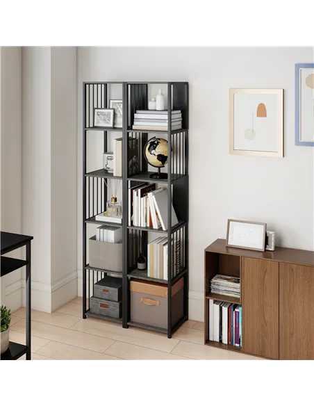 HOMCOM 5-Tier Bookshelf with Steel Frame - Grey