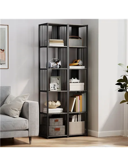 HOMCOM 5-Tier Bookshelf with Steel Frame - Grey