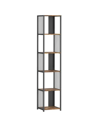 HOMCOM 5-Tier Bookshelf with Steel Frame - Rustic Brown