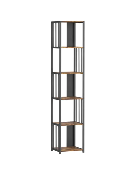 HOMCOM 5-Tier Bookshelf with Steel Frame - Rustic Brown