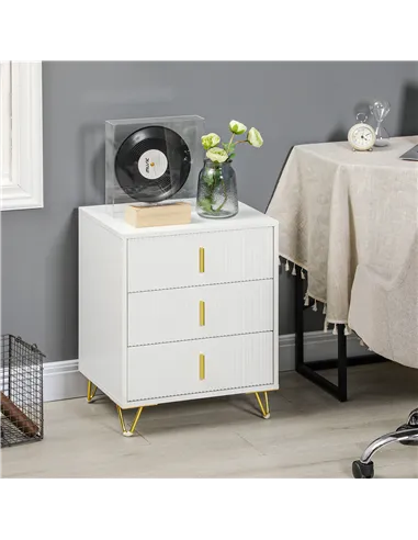 HOMCOM Set of 2 Elegant Chest of Three Drawers - White/Gold-Tone