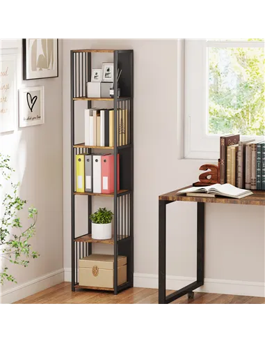 HOMCOM 5-Tier Bookshelf with Steel Frame - Rustic Brown